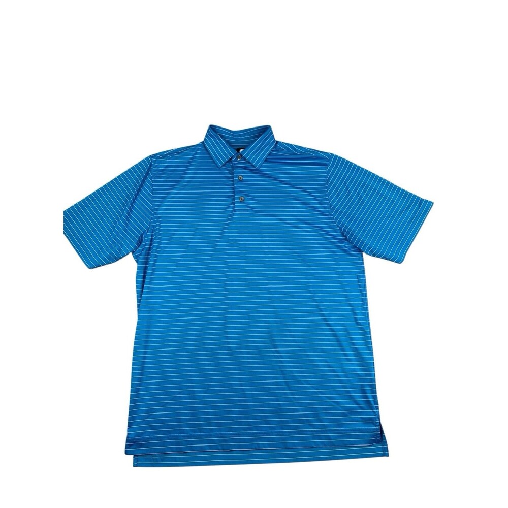 FootJoy FJ Golf Polo Shirt, Blue Striped, Moisture Wicking, Men’s Size Large